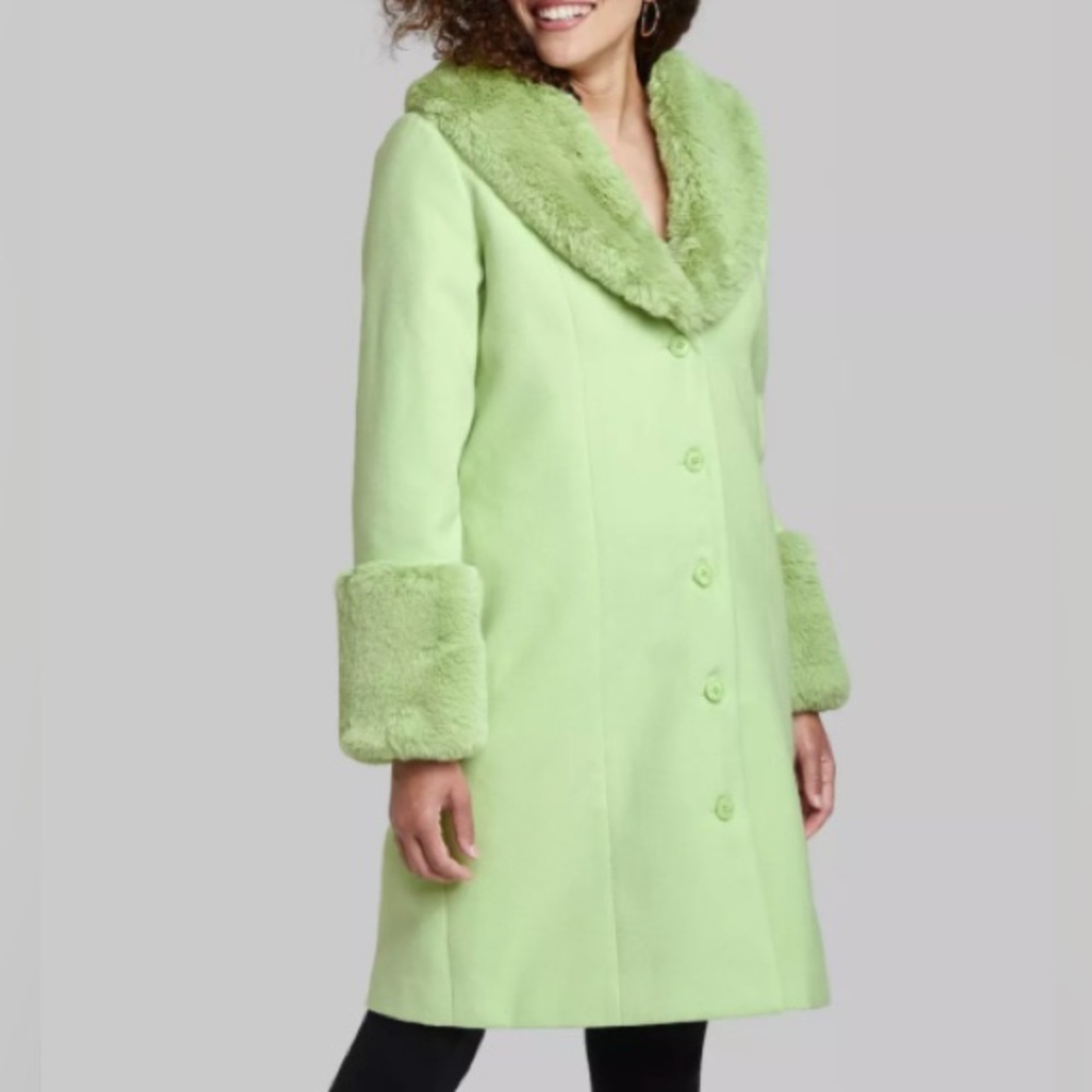 wild fable Lime Green Faux-Fur Trim Coat